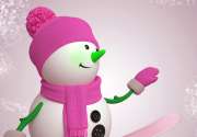 新年可爱雪人粉色帽子围巾手套桌面壁纸